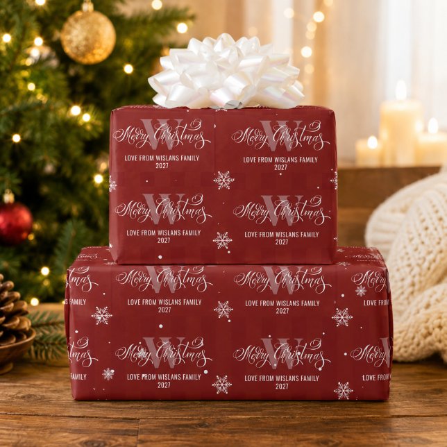 Elegant Monogram God Jul Kalligrafi Röd  Presentpapper (Skapare uppladdad)