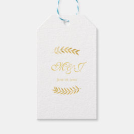 Elegant Monogram Golden Lövs Wedding Favor Presentetikett