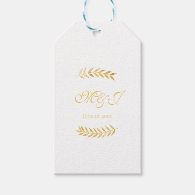 Elegant Monogram Golden Lövs Wedding Favor Presentetikett (Framsidan)