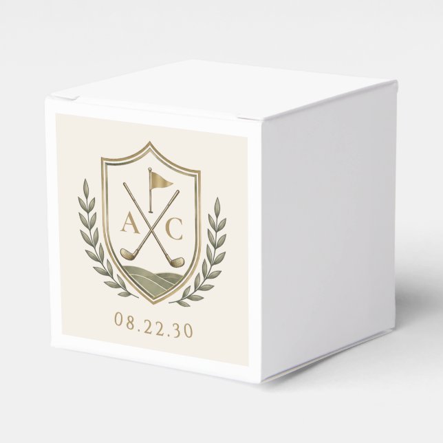 Elegant Monogram Golf Crest Bröllop Presentaskar (Framsidan Sidan)