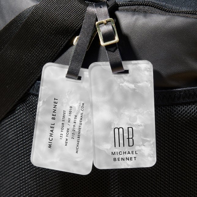 Elegant Monogram Grå Bagagebricka (Elegant Monogram Gray Luggage Tag)