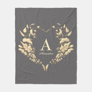 Elegant Monogram Grå Fleecefilt