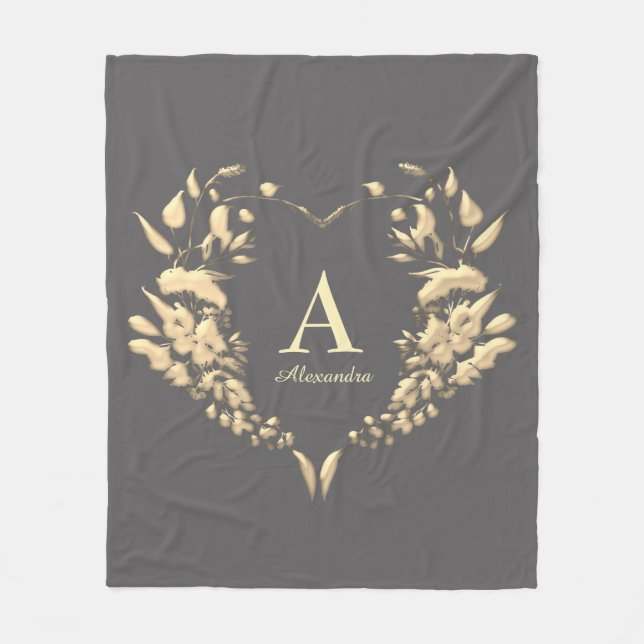 Elegant Monogram Grå Fleecefilt (Framsidan)