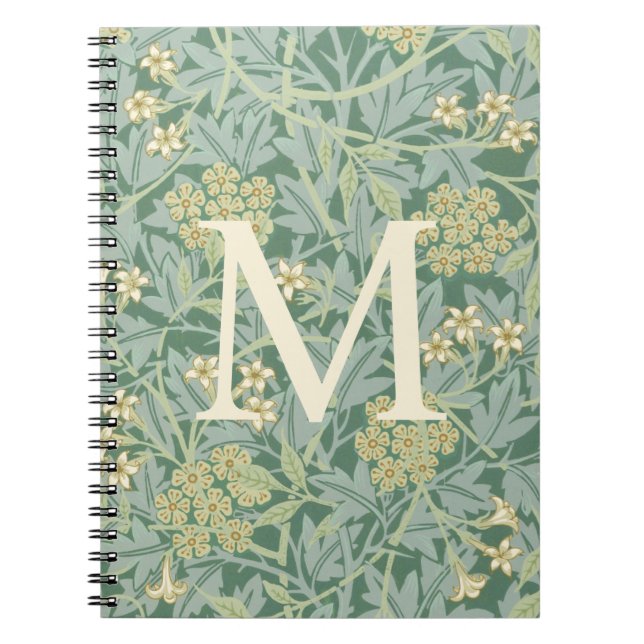 Elegant Monogram Green Jasmine Floral Anteckningsbok (Framsidan)
