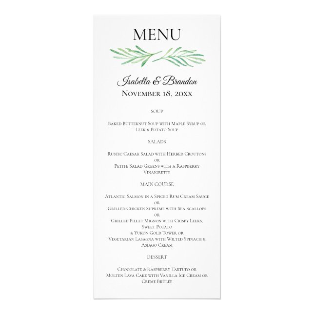 Elegant Monogram Greenery Bröllop Menu 2 Reklamkort (Framsidan)