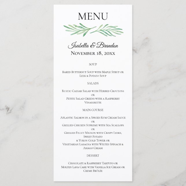 Elegant Monogram Greenery Bröllop Menu Meny (Framsida)