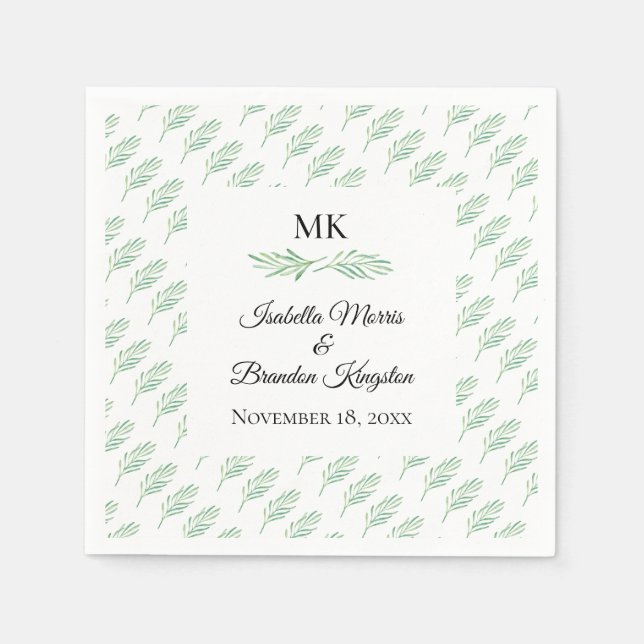 Elegant Monogram Greenery Bröllop Napkin Pappersservett (Framsidan)
