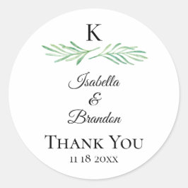 Elegant Monogram Greenery Bröllop Sticker Runt Klistermärke