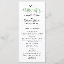 Elegant Monogram Greenery Bröllopsprogram Meny