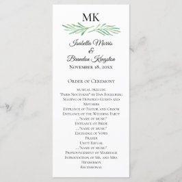 Elegant Monogram Greenery Bröllopsprogram Meny