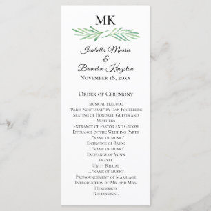 Elegant Monogram Greenery Bröllopsprogram Meny