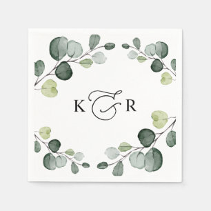 Elegant Monogram Greenery Eucalyptus Personlig Pappersservett