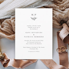 Elegant Monogram Greenery Leaves Simple Wedding Inbjudningar
