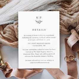 Elegant Monogram Greenery Leaves Wedding Details Tilläggskort