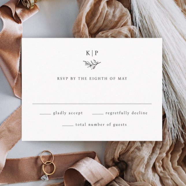 Elegant Monogram Greenery Leaves Wedding OSA Kort (Simple wedding monogram greenery RSVP enclosure cards.)