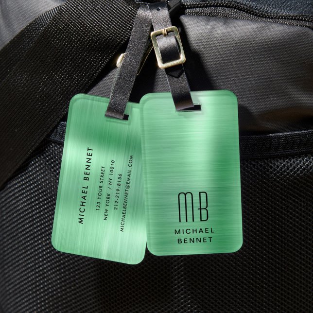 Elegant Monogram Grön Bagagebricka (Elegant Monogram Green Luggage Tag)