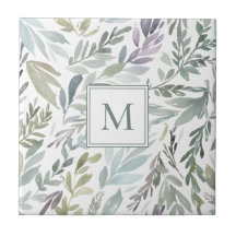 Elegant Monogram Grön Blå Botanisk Akvarell