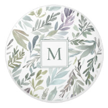 Elegant Monogram Grön Blå Botanisk Akvarell