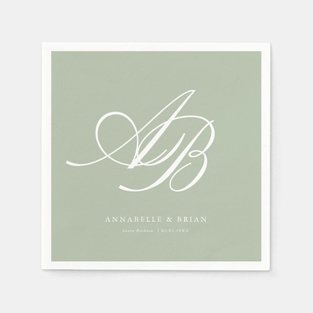 Elegant Monogram Grön Bröllop  Pappersservett (Framsidan)