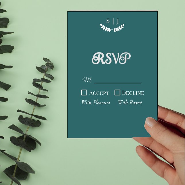 Elegant Monogram Grön Juvelton RSVP-kort Inbjudningar (Skapare uppladdad)