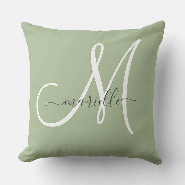 Elegant Monogram Grön Kuddthrow Kudde (Framsida)