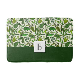 Elegant Monogram Gröna Blad Mönster Badrumsmatta