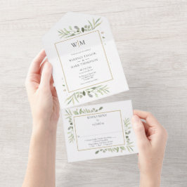 Elegant Monogram Grönska Blad Bröllop 