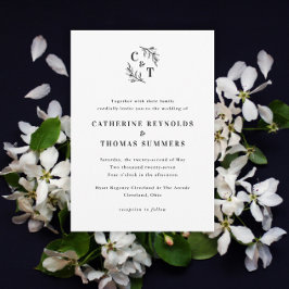 Elegant Monogram Grönska Blad Bröllop Inbjudningar