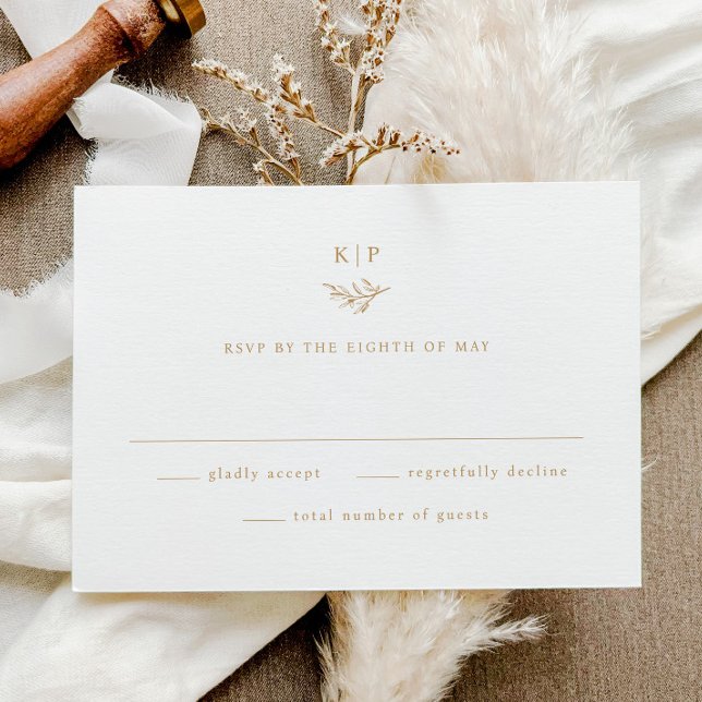 Elegant Monogram Grönska Blad Bröllop OSA Kort (Minimal greenery monogram elegant wedding invitation RSVP enclosure cards.)