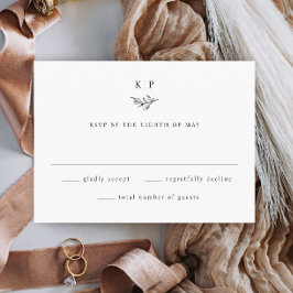 Elegant Monogram Grönska Blad Bröllop OSA Kort