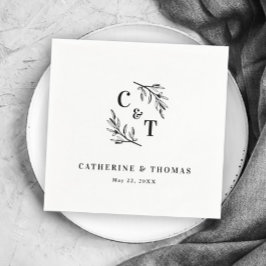 Elegant Monogram Grönska Blad Bröllop Pappersservett