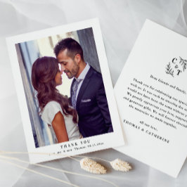 Elegant Monogram Grönska Blad Bröllopsfoto Tack Kort