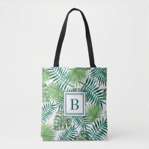 Elegant Monogram Grönt Botanical Handflatan Löv Tygkasse