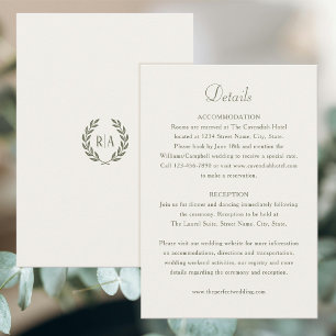 Elegant Monogram Grönt Cream Bröllop Tilläggskort