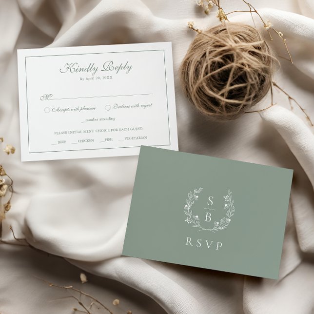 Elegant Monogram Grönt för OSA av utandningsluft Tilläggskort (Skapare uppladdad)
