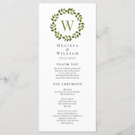 Elegant Monogram Grönt för utandning Löv Bröllop Program