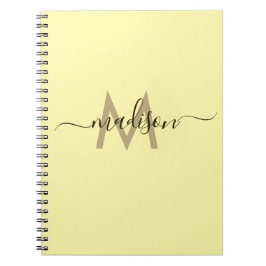 Elegant Monogram Gul Skript Kontor Skola Anteckningsbok
