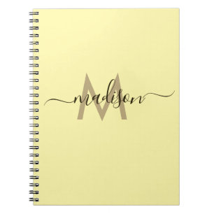 Elegant Monogram Gul Skript Kontor Skola Anteckningsbok