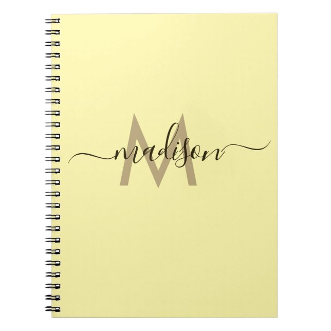 Elegant Monogram Gul Skript Kontor Skola Anteckningsbok (Framsidan)