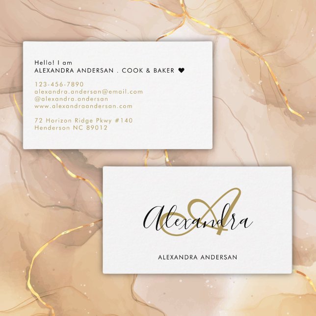 Elegant Monogram Guld Black Script Namn Visitkort (Elegant Monogram Gold Black Script Name Business Card)