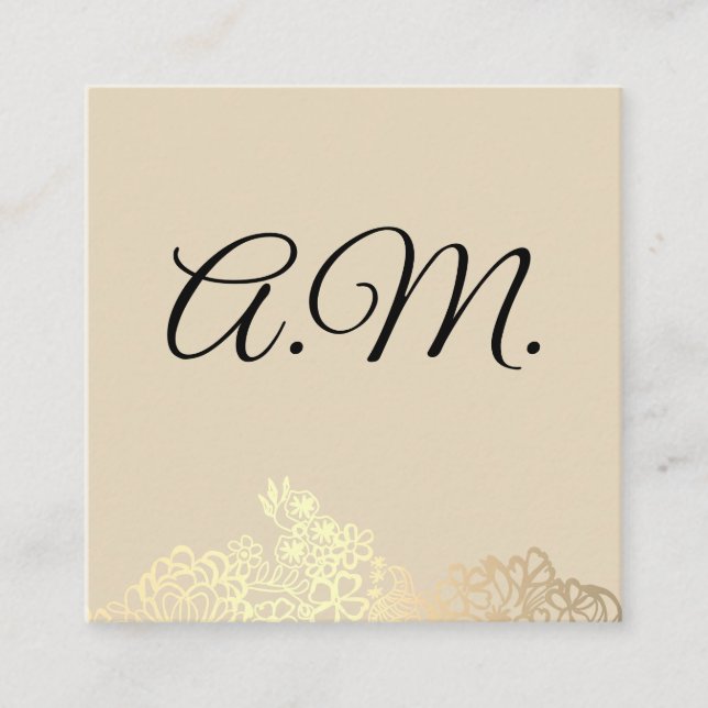 Elegant Monogram Guld Blommigt Fyrkantigt Visitkort (Framsida)
