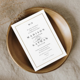 Elegant Monogram Guld Bröllop Inbjudningar