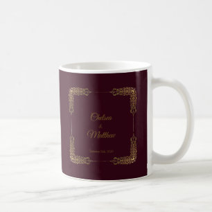 Elegant Monogram Guld & Burgundy Snöre Bröllop Mug Kaffemugg
