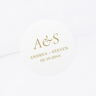 Elegant Monogram Guld Champagne Bröllop Runt Klistermärke