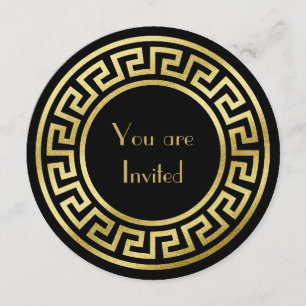 Elegant Monogram Guld Glitter Art Deco Svart Inbjudningar