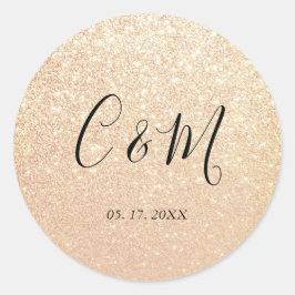 Elegant Monogram Guld Glitter Bröllop Runt Klistermärke