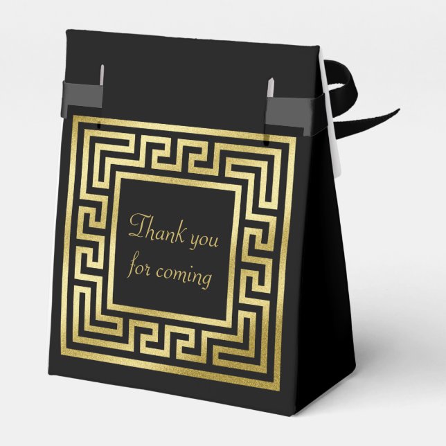 Elegant Monogram Guld Glitter Grekiska Nyckel Blac Presentaskar (Baksidan Sidan)