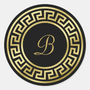 Elegant Monogram Guld Glitter Grekiska Nyckel Blac Runt Klistermärke