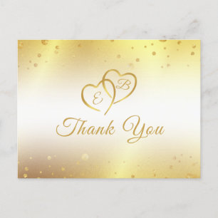 Elegant Monogram Guld Hearts Confetti Tack Vykort