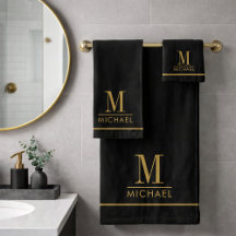 Elegant Monogram Guld Namn Black